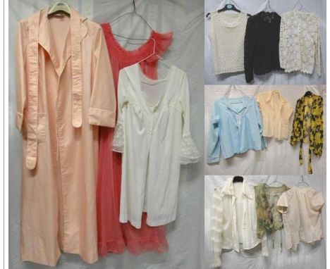 Ladies Vintage Clothing: Trent Nathan black/yellow chiffon blouse, Sybill Claymar cream blouse, David Jones cream seersucker 