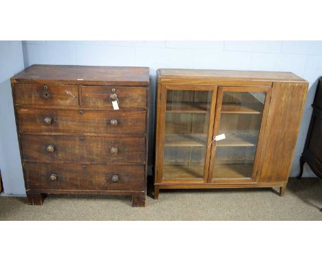 A Georgian mahogany chest, fitted two short and three long drawers with turned knob handles, bracket feet, 89 x 44 x 98cms; a