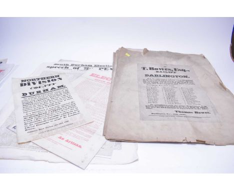 A selection of local interest political posters and other paper ephemera, relating primarily to Durham and Darlington, includ