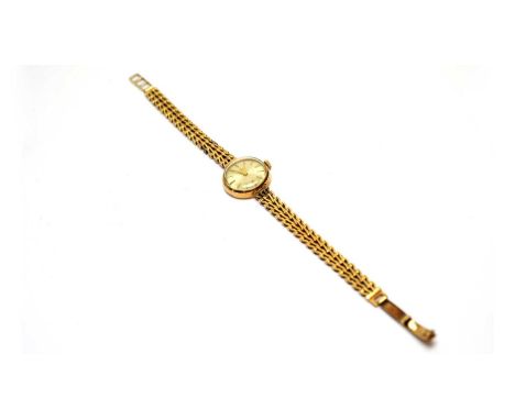 Tudor Royal: a 9ct yellow gold cocktail watch, fitted manual wind movement, on Rolex bracelet strap, 15.4g gross.