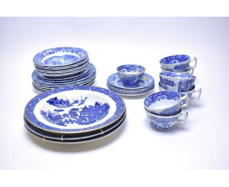 A Spode ‘Italian’ pattern blue and white part tea and dinner service, comprising 26 pieces; together with two Royal Worcester