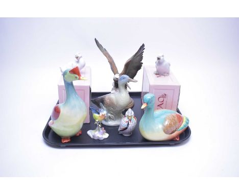 A selection of decorative ceramic bird figures, including: Nao ‘Little Duck’ figure, with box; another Nao duckling, with box