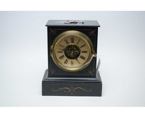 A 19th Century French black slate mantel clock or timepiece, the movement signed Farcot Paris, 29.5cms high.