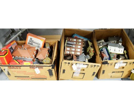 An extensive collection of model railway architectural models, including stations and other buildings, by makers including Ho