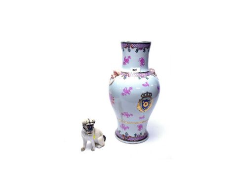 A 20th Century twin handled ceramic vase, with floral decoration and Chateau de Versailles crest, 43cms high; together with a