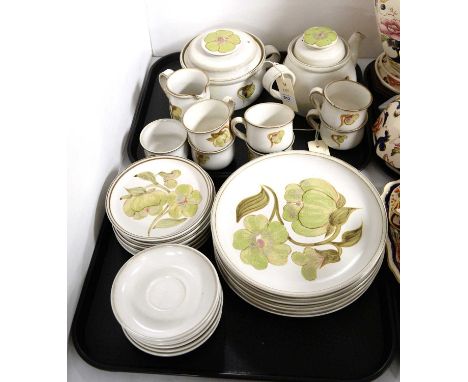 A Denby ‘Troubadour’ pattern tea and dinner service, with green floral decoration on a white stoneware ground, comprising six
