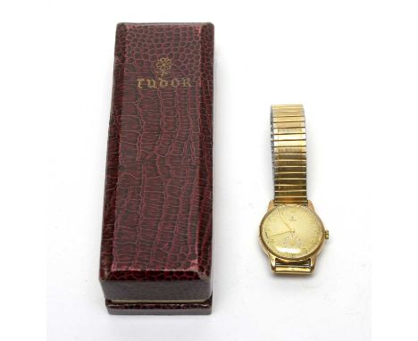 A 9ct yellow gold cased Tudor wristwatch, the arabic dial with subsidiary seconds aperture, fitted manual wind movement, case