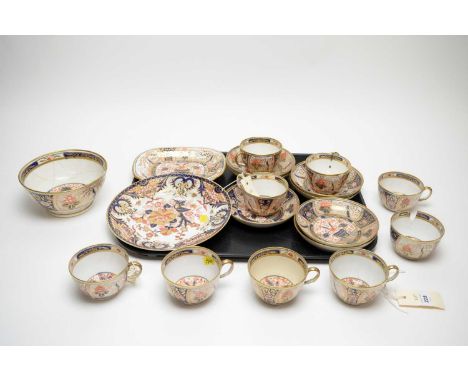 A 19th Century Coalport Imari part tea service, including nine cups, seven saucers, side plate and bowl (some with damages); 