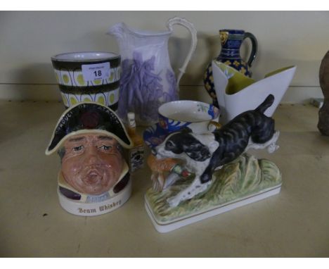 A group of mixed ceramics comprising a Minton Majolica type jug of baluster form, together with Royal Doulton Valleta cup and