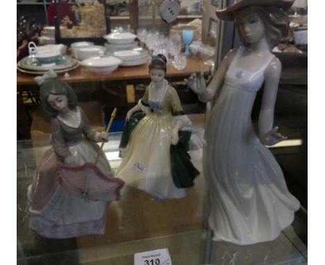 A mixed lot comprising three figurines by Lladro, Nao and Doulton 'Elegance' (3) 