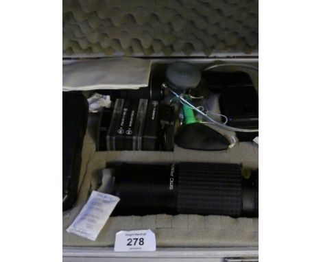 A Pentax ME super camera together with various lenses and accessories in a metal travel caseCONDITION REPORTAll in used condi