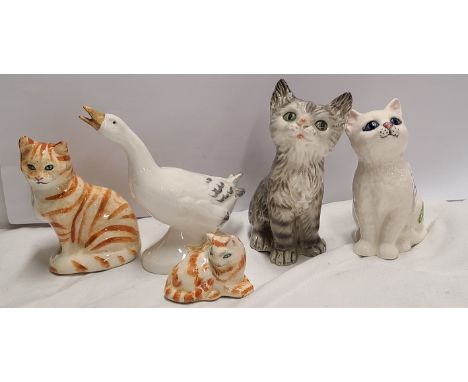 A Beswick kitten figurine with original box - sold with a Goebel cat, similar goose and two further cat figurines