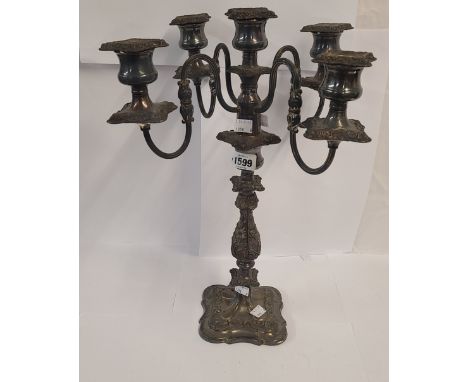 A 46cm high silver plated four branch five light candelabrum with detachable nozzles