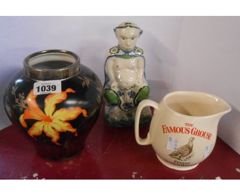 A small quantity of ceramics comprising Rosenthal vase with painted and silver overlay decoration (no lid), a Japanese porcel