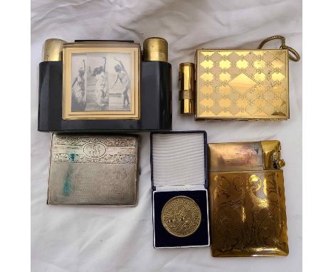 A Bakelite and perspex style display cigarette case - sold with two other combination compact cases, a plated cigarette case 