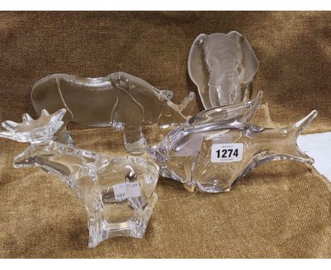 A Swedish Art Glass model fish with incised signature to base - sold with an Orrefors glass moose figurine, a Mats Johasson t