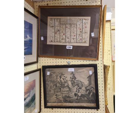 Thomas Gardner: a framed 18th Century hand coloured road map print 'Banbury to Bridgnorth' (plate 13) - inscribed to Thomas S
