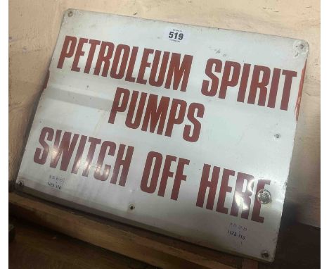 A small vintage 'Petroleum Spirit Pumps' enamel sign