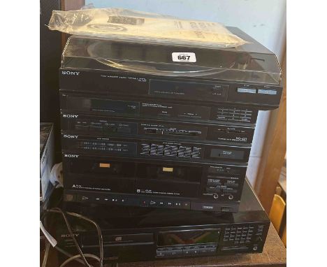 A Sony XO-D3 Compact HiFi stereo system, with original instruction booklet, a PS-LX45P turntable and a CDP-411 Compact Disc p