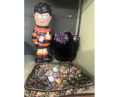 A vintage Lulu Guiness novelty velvet handbag in the form of a flowerpot - sold with a decorative tapestry handbag and a Denn