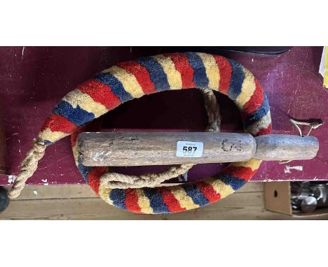 An old bell pull with colourful sally - sold with a church verger's truncheon (both from The Church House Inn, Stoke Gabriel)