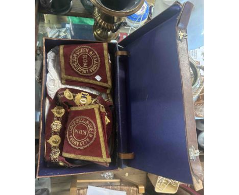A suitcase containing a quantity of old Royal Order of Buffaloes regalia including sash, medals, etc.