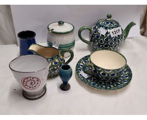 A small selection of ceramics including Sarregumines T41 set decorated in the 'Mousse' pattern, Rye pottery vase, etc.