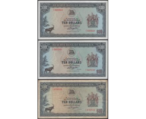 Reserve Bank of Rhodesia, a small group of replacement notes, comprising $1 (2), 18 April 1978 and 2 August 1979, prefixes W/
