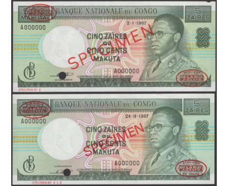 Banque Nationale du Congo, a set of specimen 500 Makuta (4), 24 November 1967 (2) and 1 September 1968 (2), all with red SPEC