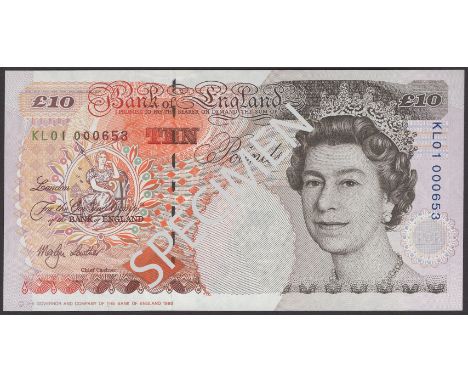Bank of England, Merlyn V. Lowther, £10, 1999, serial number KL01 000653, uncirculated, a low number from the first run EPM B