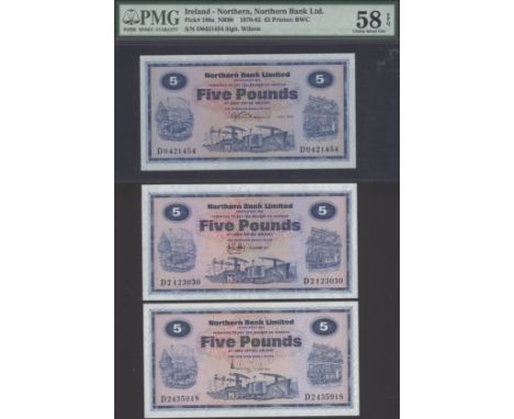 Northern Bank Limited, a complete date set of third issue £5 (6), 1 July 1970, Wilson signature, 1 October 1971, Gabbey signa