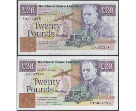 Northern Bank Limited, £20 (2), 24 August 1988, serial number C0197318, also 24 August 1993, serial number C15957775, Torrens