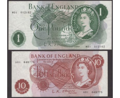 Bank of England, Leslie K. O’Brien, 10 Shillings, 12 October 1961, serial number A01 648775, replacement £1, 17 March 1960, s