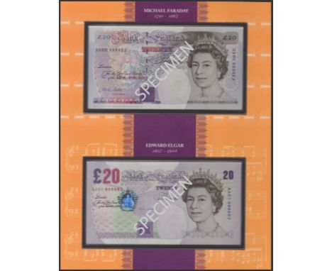Debden Presentation Folders, Merlyn V. Lowther, ‘Last and First £20’, 1999, serial numbers DA80 999883 and AA01 999883, in pr