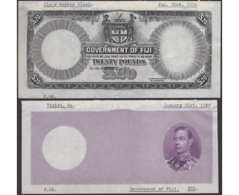 Government of Fiji, complete stage and die proofs for the extremely rare first design of £20, ND (1937), no signatures or ser