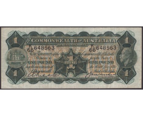 Commonwealth of Australia, £1, ND (1927), serial number K/66 648563, Riddle and Heathershaw signatures, good fine TBB B121c, 