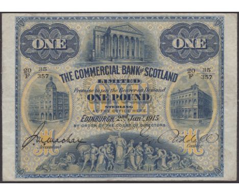 Commercial Bank of Scotland Limited, £1, 2 January 1915, serial number 20/F 35/357, Mackay and Riddell manuscript signatures,