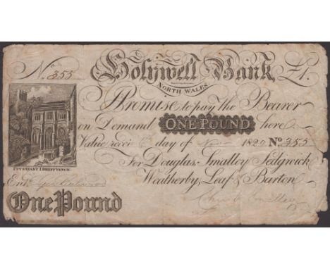 Holywell Bank, North Wales, for Douglas, Smalley, Sedgwick, Weatherby, Leaf & Barton, £1, 6th November 1820, serial number 35