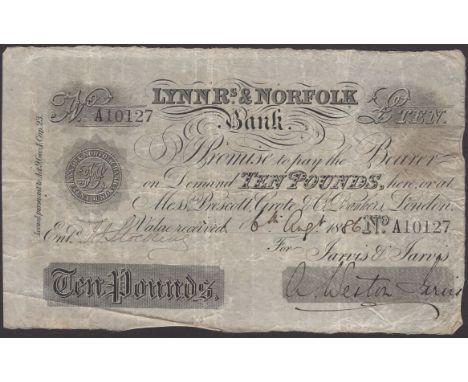 Lynn Regis & Norfolk Bank, for Jarvis & Jarvis, £10 (5), 6 August 1886, consecutive serial numbers A10127-131, A. Weston Jarv