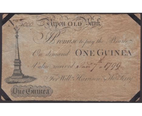 Ripon Old Bank, for Willm Harrison & Thos Terry, unissued/proof 1 Guinea, 7 January 1799, serial number Z1000, with watermark