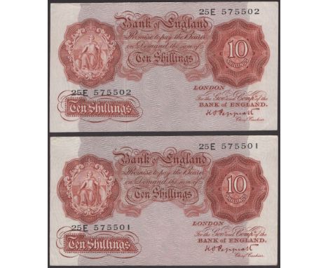 Bank of England, Kenneth O. Peppiatt, 10 Shillings (2), 25 October 1948, consecutive serial numbers 25E 575501-02, completely