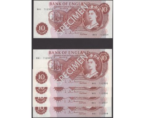 Bank of England, Jasper Q. Hollom, replacement 10 Shillings (5), 4 April 1963, serial number M41 712282-86, first extremely f
