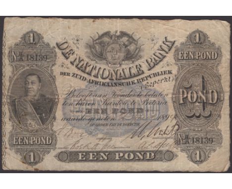 De Nationale Bank der Zuid Afrikaanische Republiek (Beperkt), 1 Pond, 2 June 1894, serial number A-18139, four manuscript sig