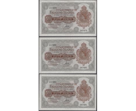 Government of the Falkland Islands, 50 Pence (3), 20 February 1974, consecutive serial numbers D67479-81, second and third no