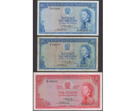 Reserve Bank of Rhodesia, a small group comprising 10 Shillings (2), 7 October 1964 and 11 November 1964, £1, 7 September 196