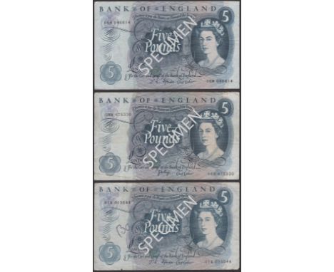 Bank of England, John S. Fforde, first prefix £5, 9 January 1967, serial number 01A 013544, also replacement £5, 1967, serial