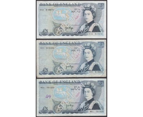 Bank of England, John B. Page, £5, 11 November 1971, serial number A01 819268, replacement £5, 11 November 1971, serial numbe