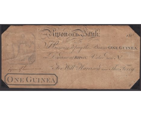 Ripon Old Bank, for Willm Harrison & Thos Terry, partially hand drawn proof for 1 Guinea, 180-, unwatermarked paper, with han