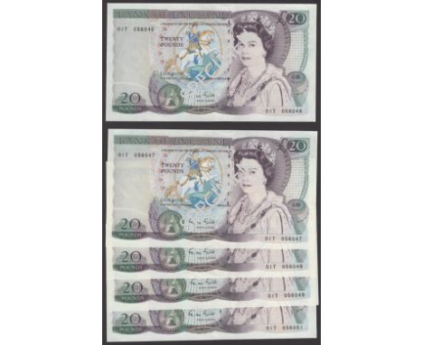 Bank of England, George M. Gill, consecutive group of £20 (5), 1 March 1988, serial numbers 01T 056046-51, the first example 