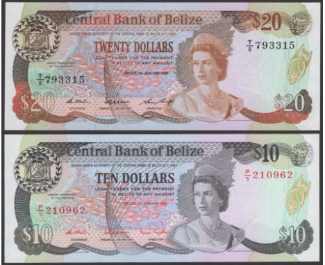 Central Bank of Belize, $10, 1 January 1987, serial number P/5 210962, $20, 1 January 1987, serial number T/8 793315, Slusher